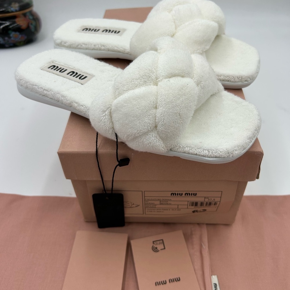 Women's Miu Miu Terry cloth slide sandals size 37.5 made in Italy - Picture 2 of 10